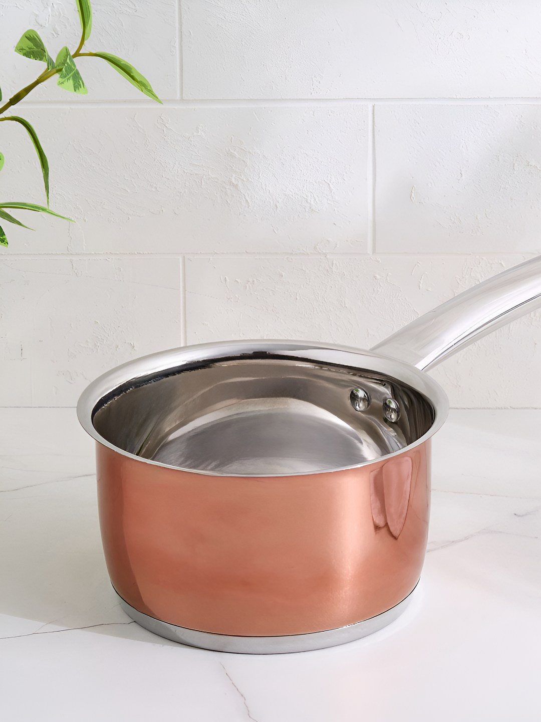 Home Centre Lisbon Peony Copper Toned & Steel Easy to Clean Stainless Steel Milk Pan 1.5L