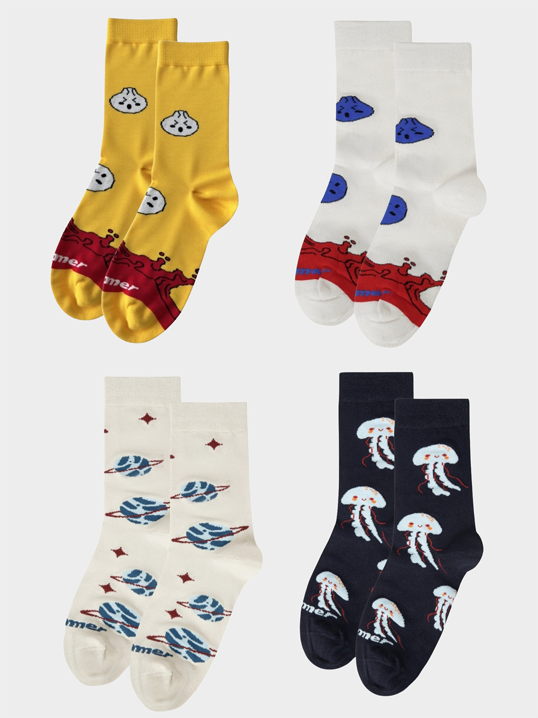 bummer Unisex Pack Of 4 Patterned Calf-Length Quarter Socks