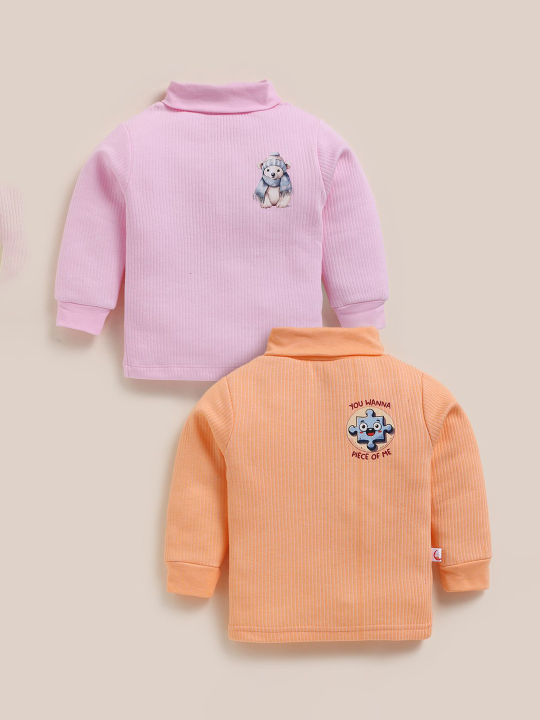 MooNKids Kids Pack Of 2 Textured High Neck Tops