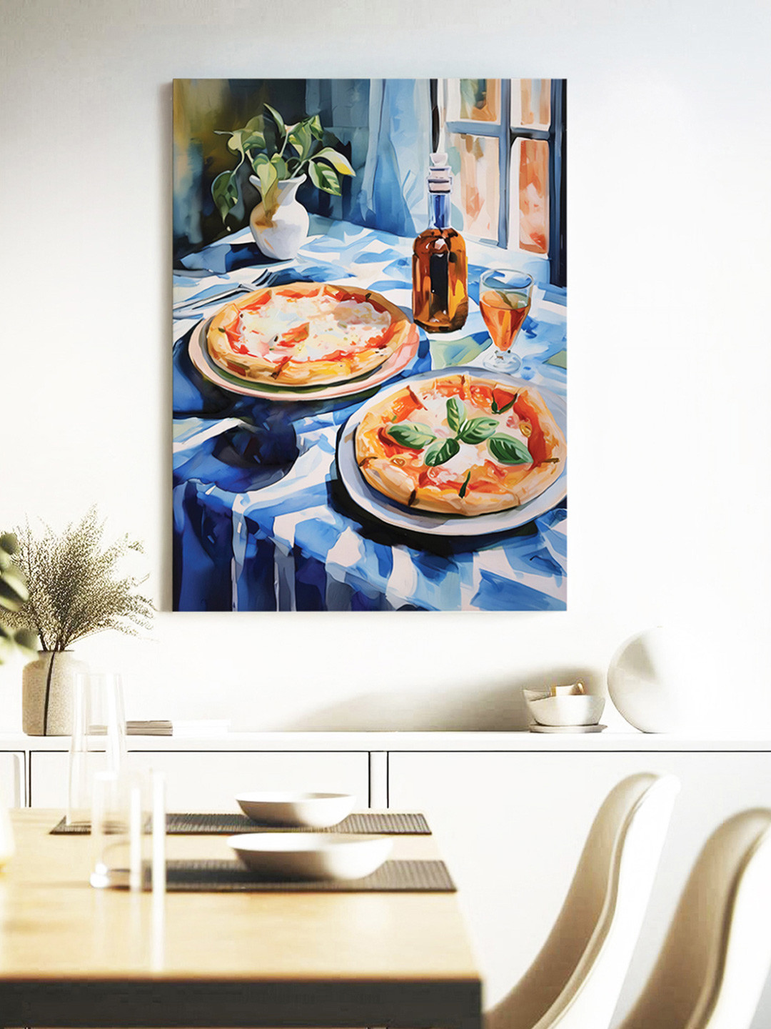 Sassyco Blue & Orange Pizza Canvas Painting Modern Wall Art