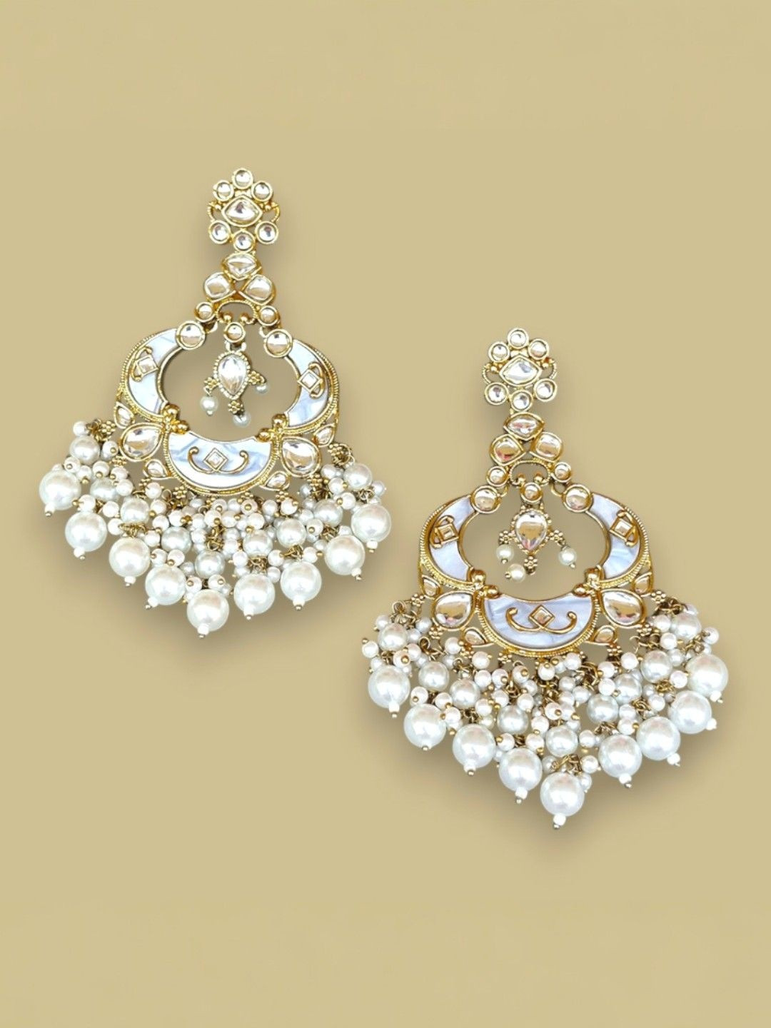 Fashioncrab White Kundan Drop Earrings