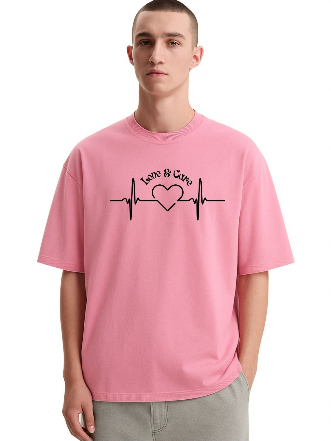 Fashnobic Men Dri-FIT Trendy Love And Care Printed Round Neck Cotton Oversized T-shirt