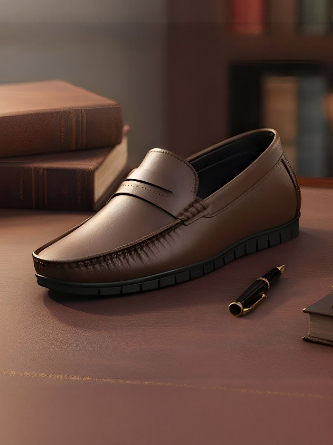 Blue Horse Men Brown Solid Synthetic Leather With Rubber Sole Loafers