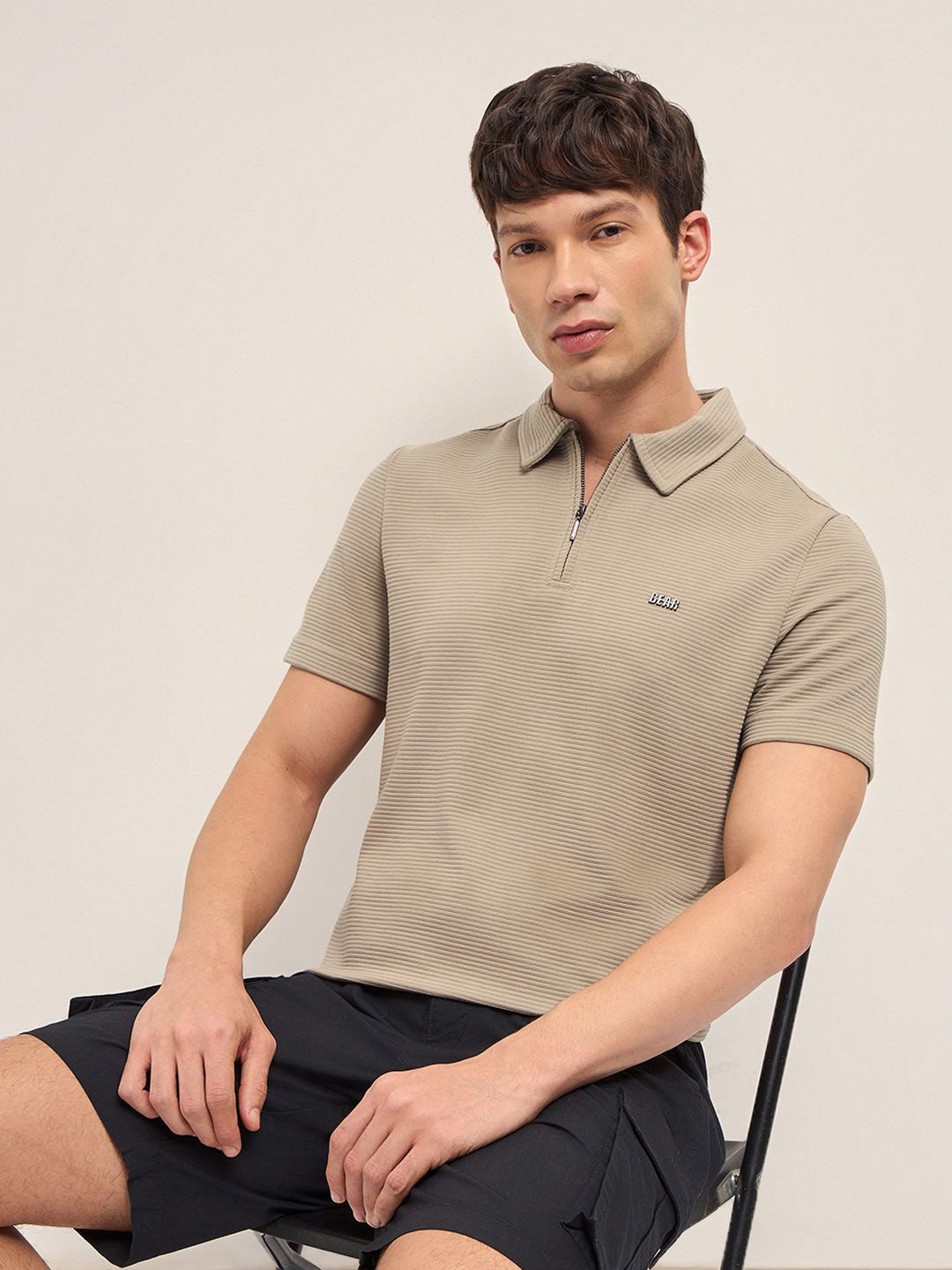 THE BEAR HOUSE Knitted Striped Polo Collar T-Shirt