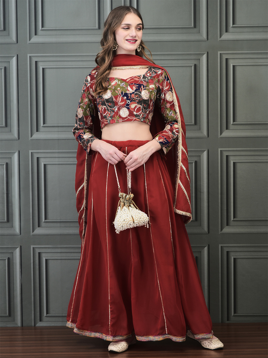 Shree Floral Embroidered Ready to Wear Lehenga With Blouse And Dupatta