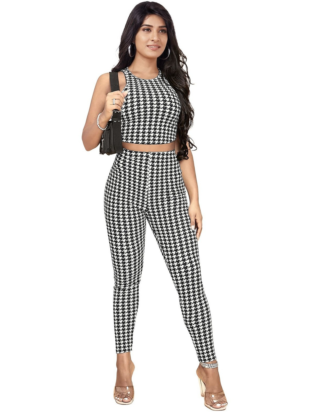 SZN Women Black and White Printed Co-Ords