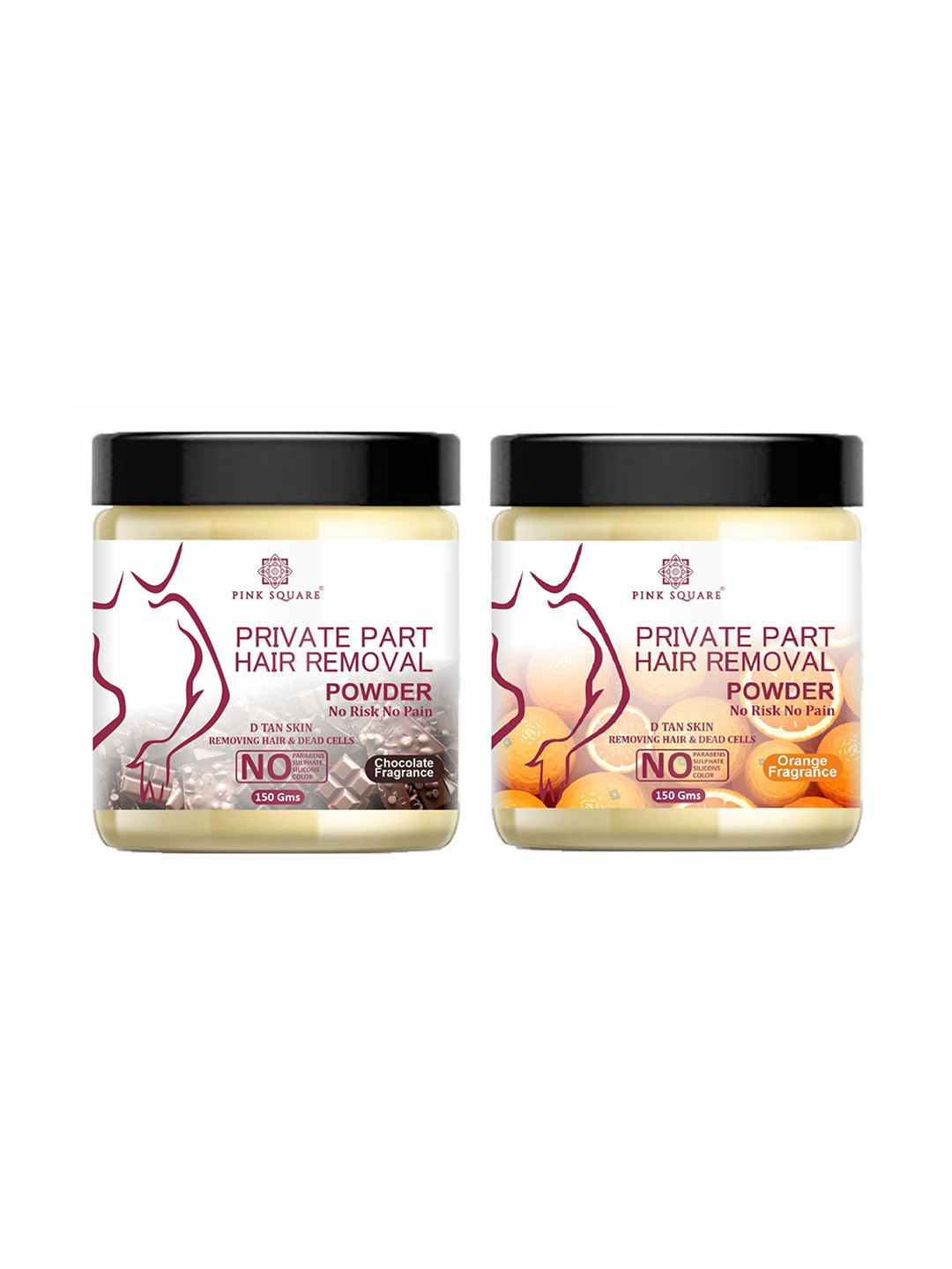 Pink Square Set Of 2 Chocolate & Orange Fragrance Hair Removal Powder - 150 g Each