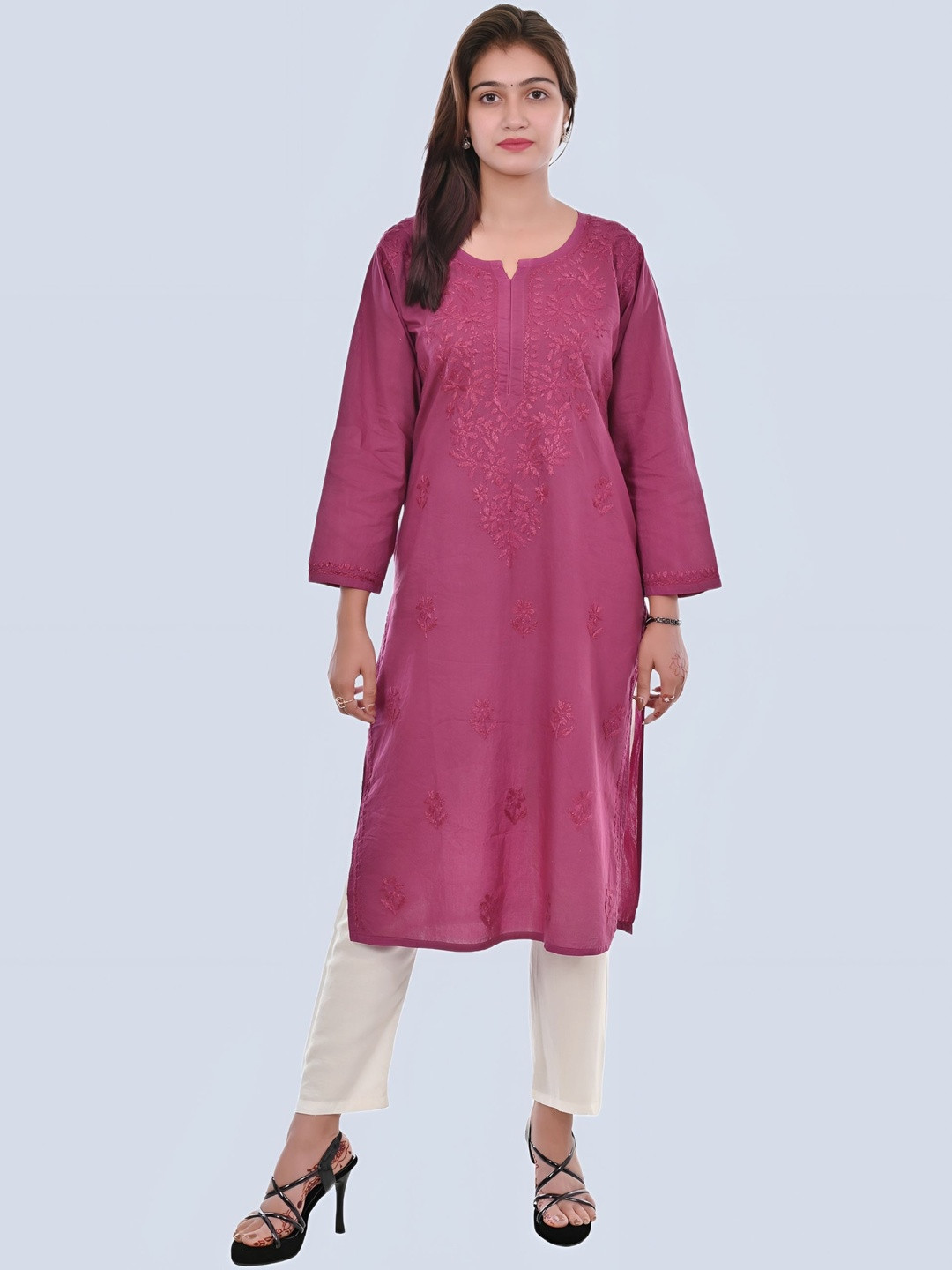 MALABIS Embroidered Chikankari Pure Cotton Chikankari Kurti
