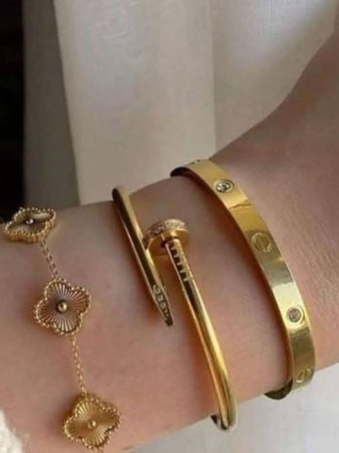 Glamgem Set Of 3 Gold-Plated Stainless Steel Stones Studded Enamelled Cuff Bracelet