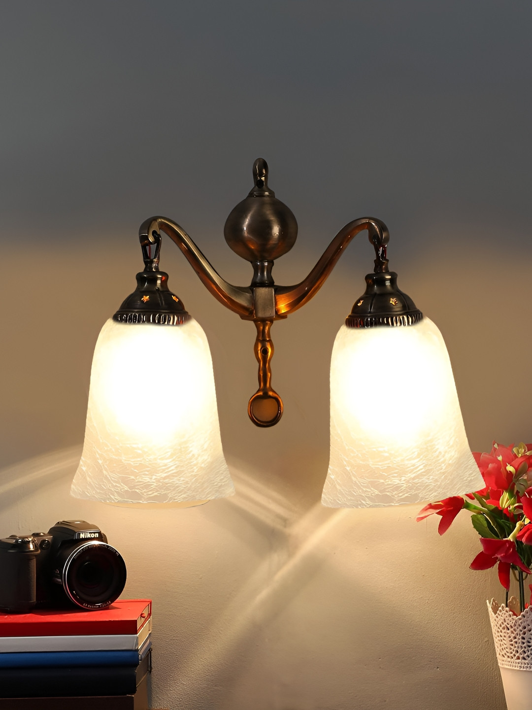 Aura Silver-Toned & White Wall Mounted Bell Shaped Wall Lamp