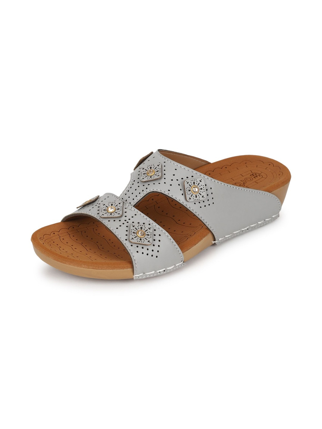 ORTHO JOY Women Synthetic Grey Slip-On Flip Flops