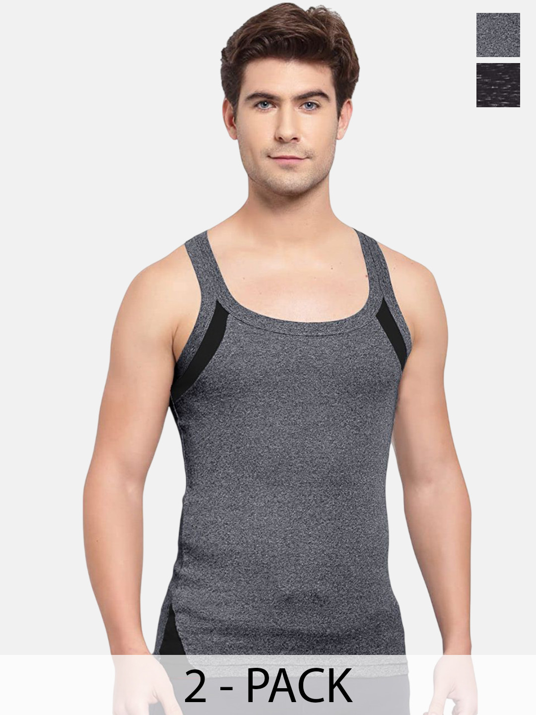Sporto by Macho Men Pack Of 2 Self Design Round Neck Cotton Gym Vest