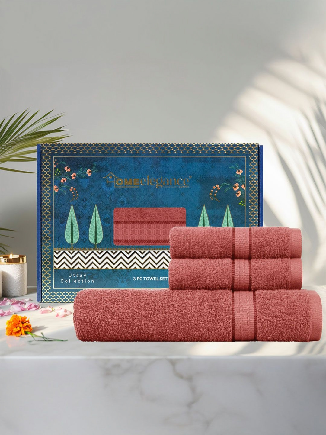 HOME ELEGANCE Red 3 Pieces Cotton 400 GSM Towel Set