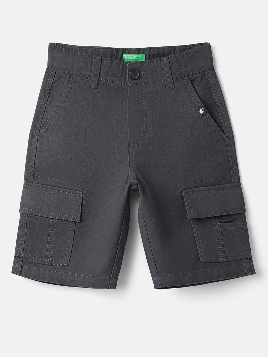 United Colors of Benetton Boys Solid Cotton Regular Fit Layered Pocket Cargo Shorts