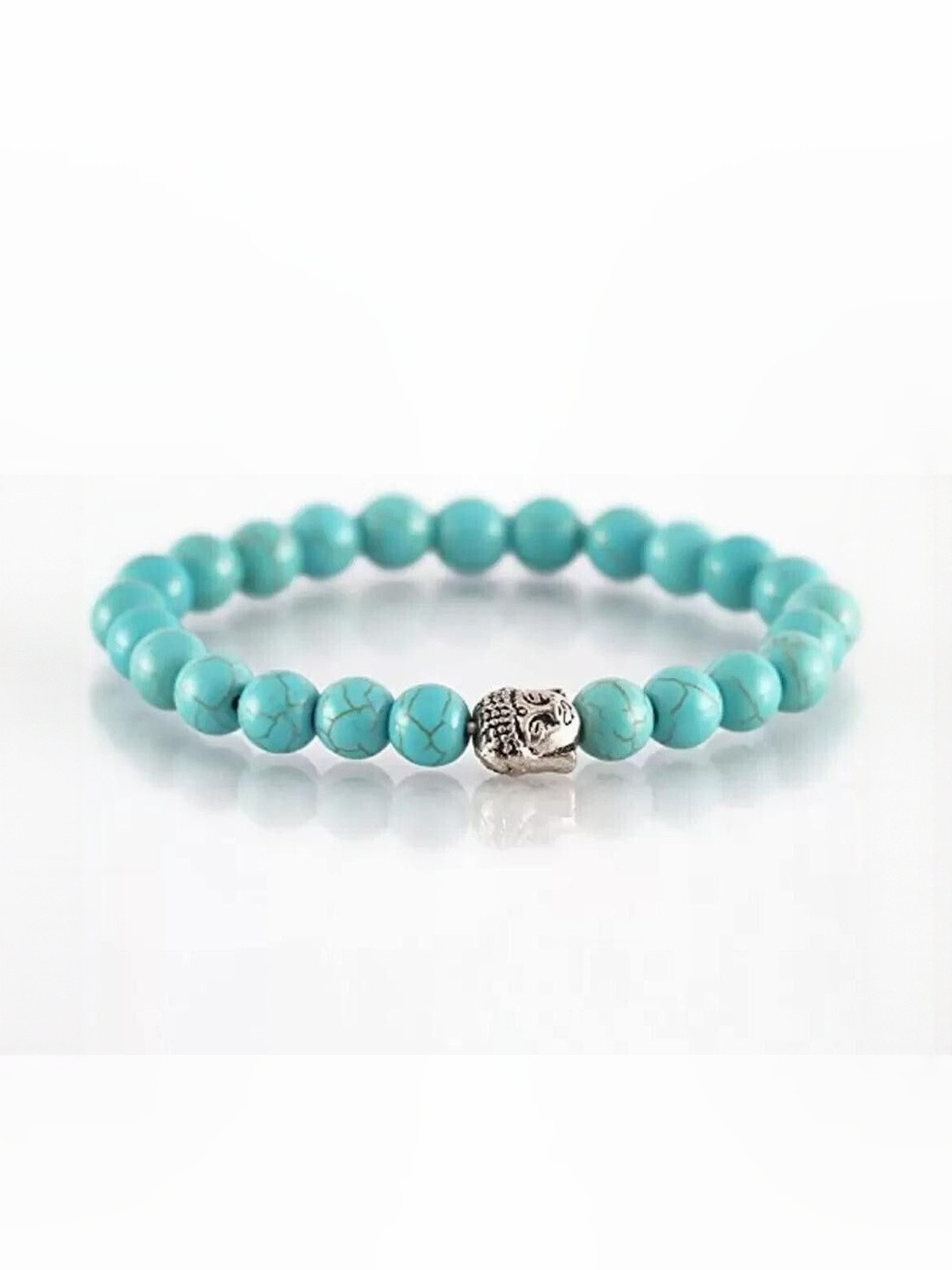 Sukhad Unisex Alloy Stone Agate Turquoise With Golden Buddha Head Bracelet