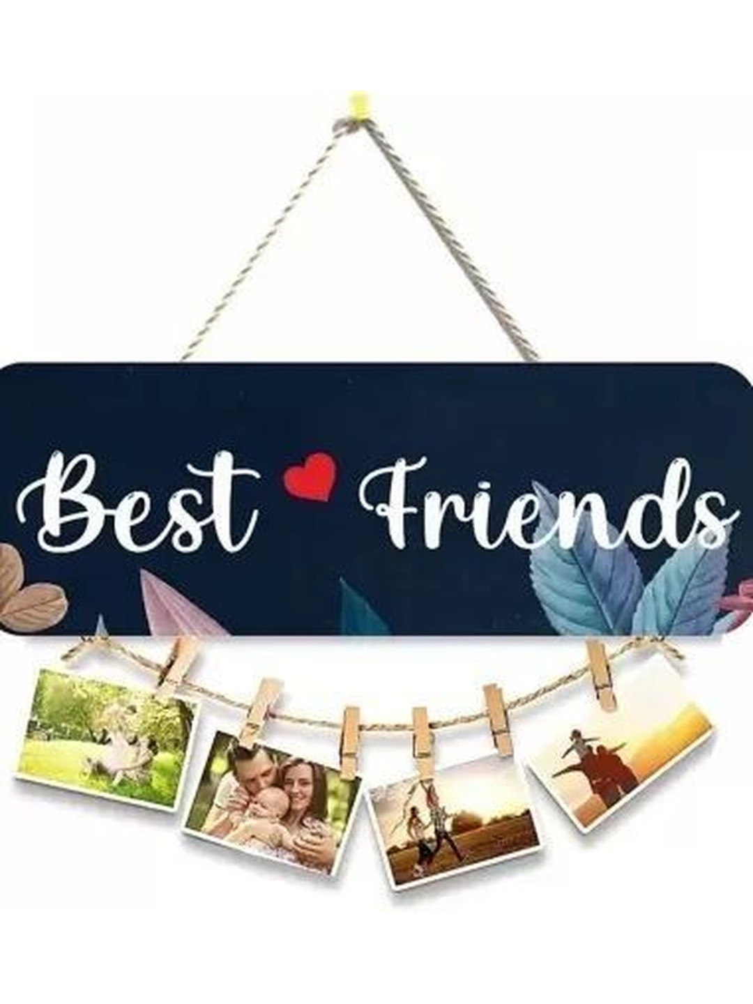 Shiv Collection Blue & White Wooden Best Friends Printed Photo Hanging Wall Decor