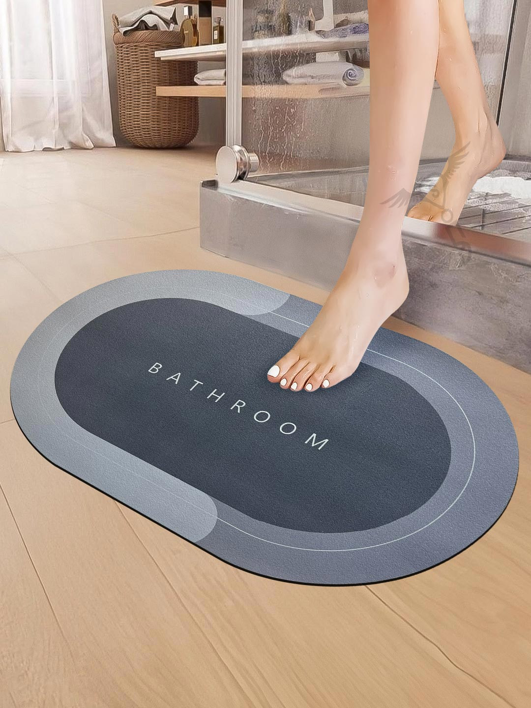 Sittella Grey & White Colourblocked Anti-Skid & Water Absorbent Rubber Bath Rugs