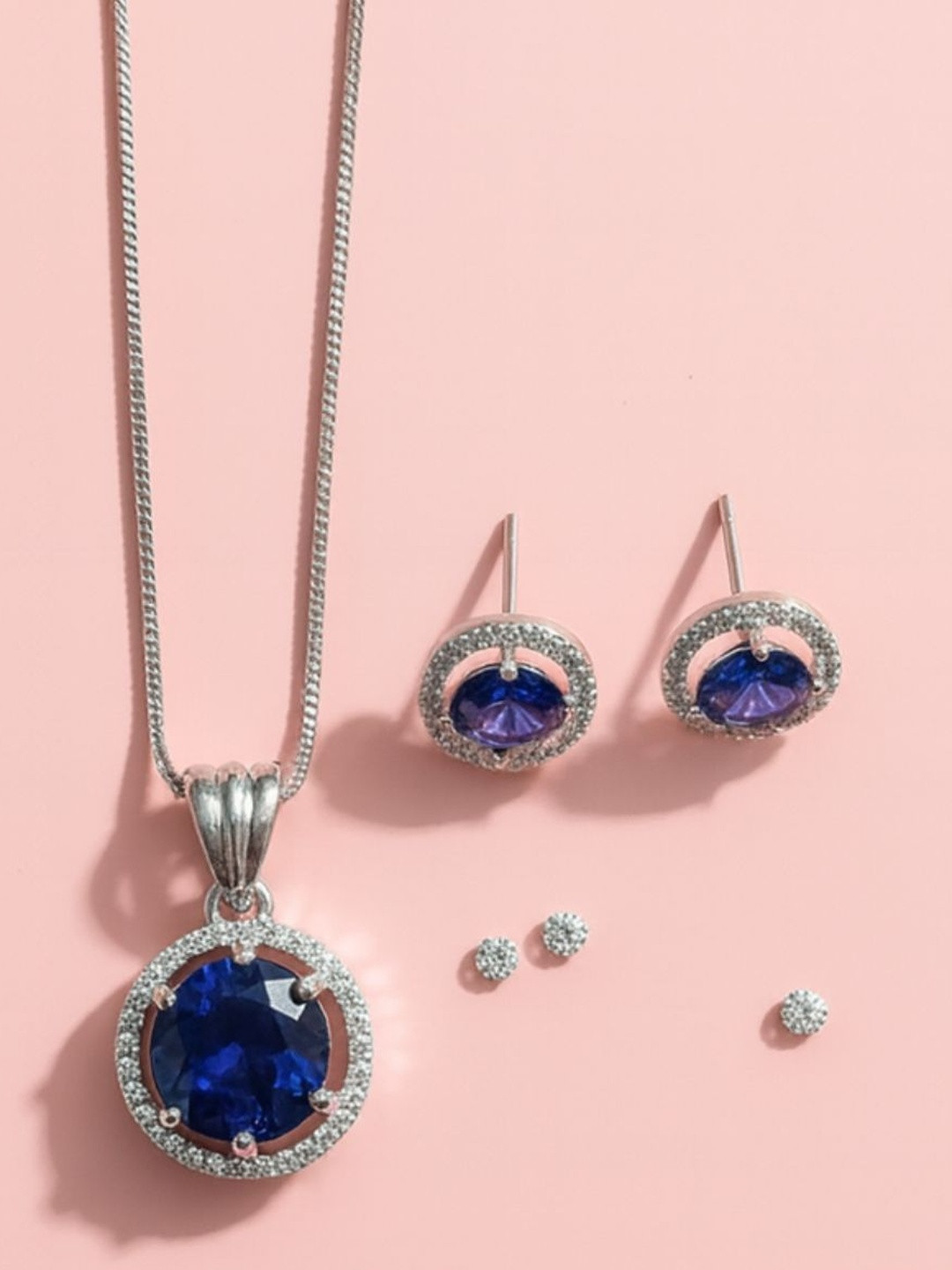 shringaar by neha Women Silver-Plated American Diamond Stainless Steel Jewellery Set