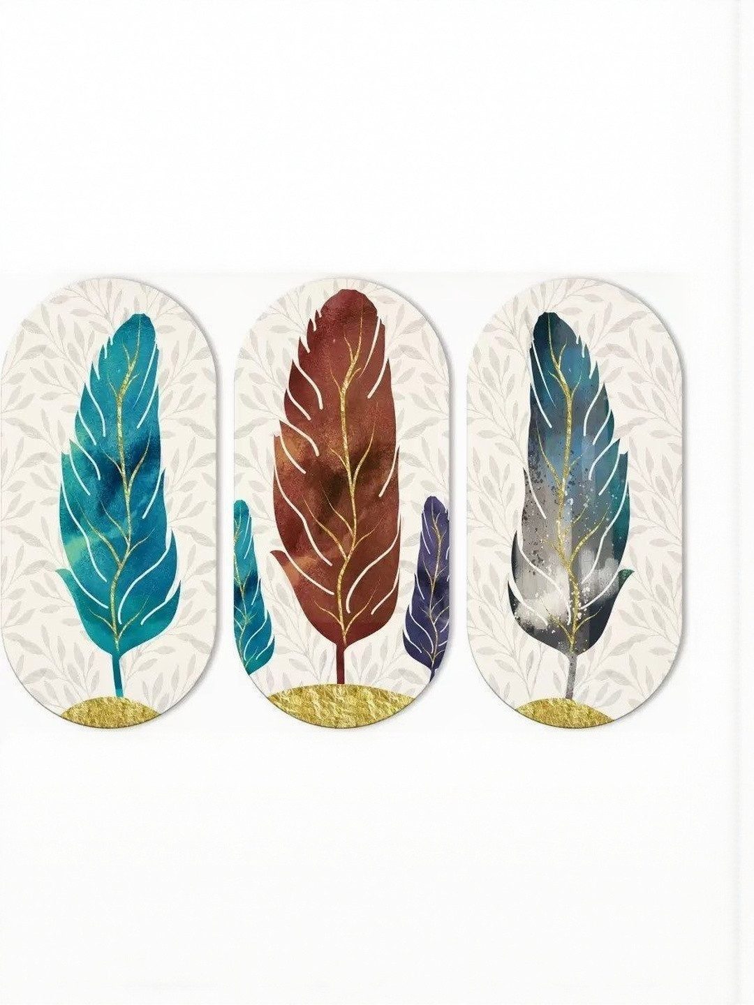 Shiv Collection Pack Of 3 Feather Printed Wall Art