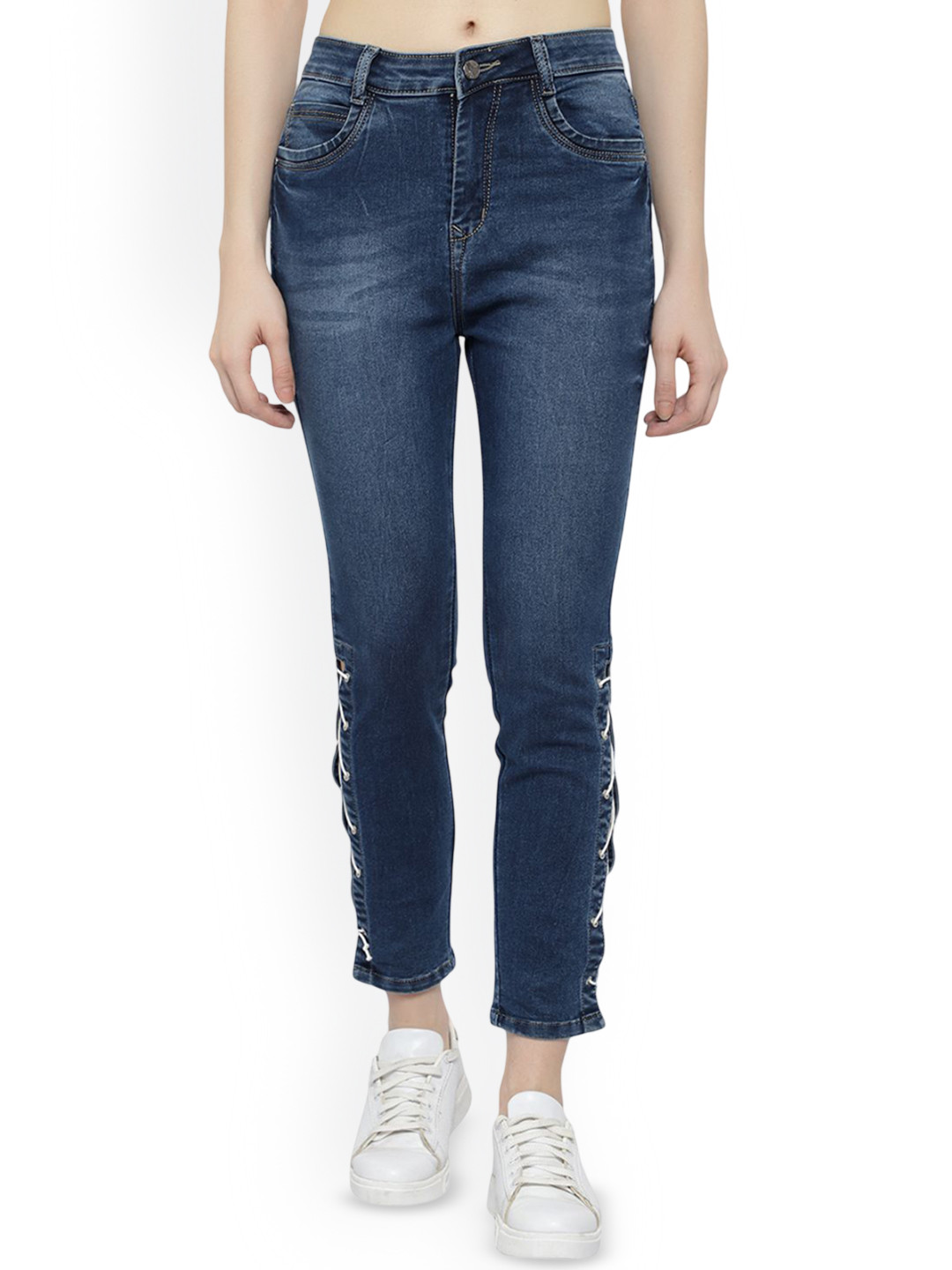 God's Club Women Solid Light Fade High-Rise Clean Look Straight Fit Cropped Jeans