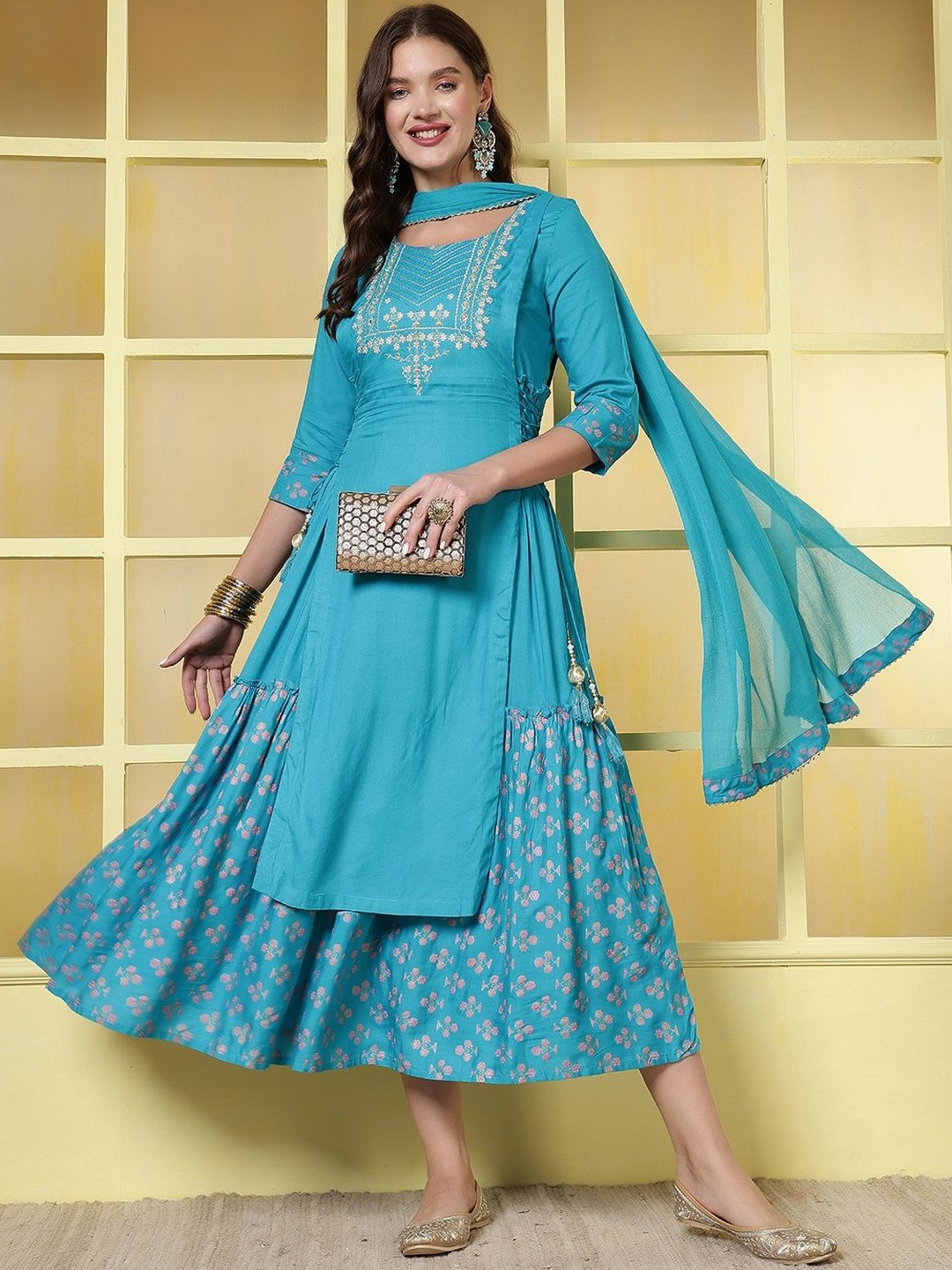 Anouk Rustic  Embroidered Fit & Flare Midi Dress