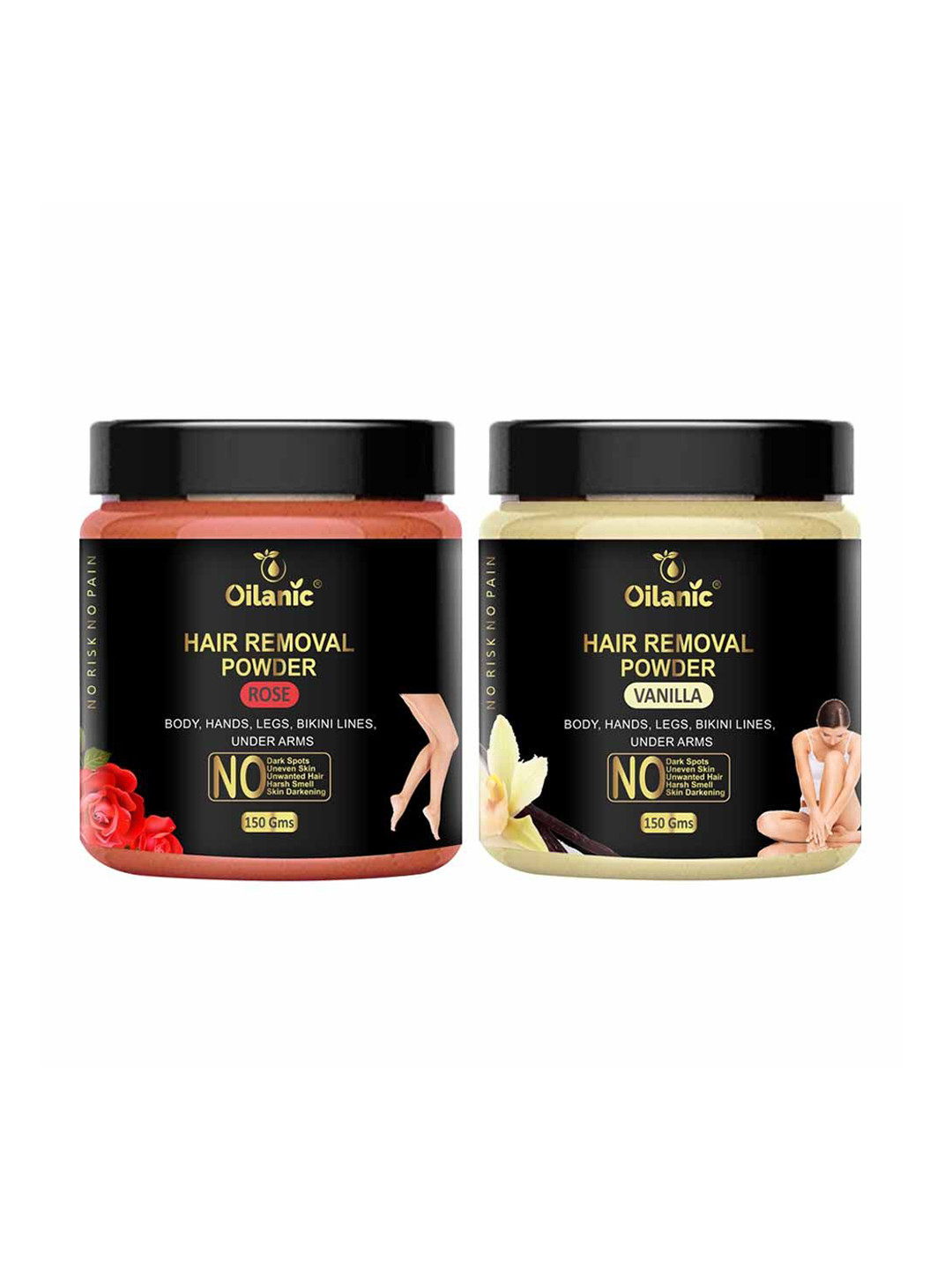 Oilanic Set Of 2 Natural Vanilla & Rose Hair Removal Wax Powder - 150 g Each