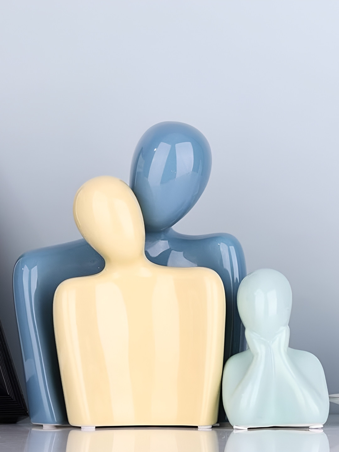 THE SACRED GIFTS Blue & Beige 3 Pieces Ceramic Figurine Showpieces