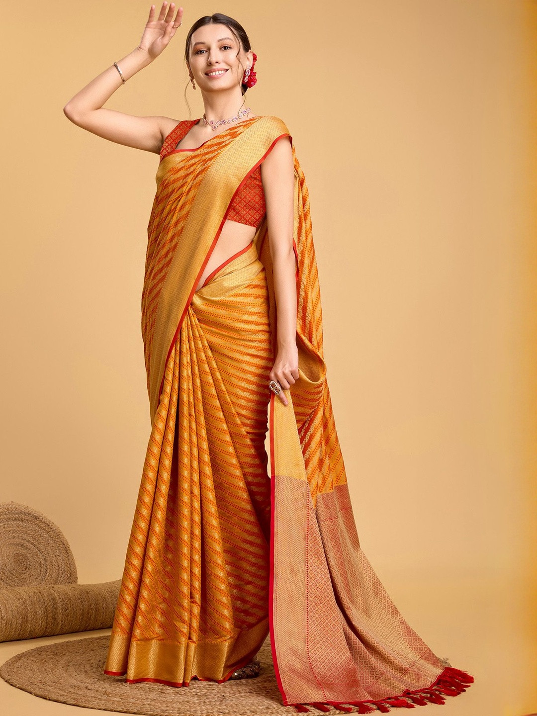 Durga Textile Striped Woven Design Border Zari Patola Saree