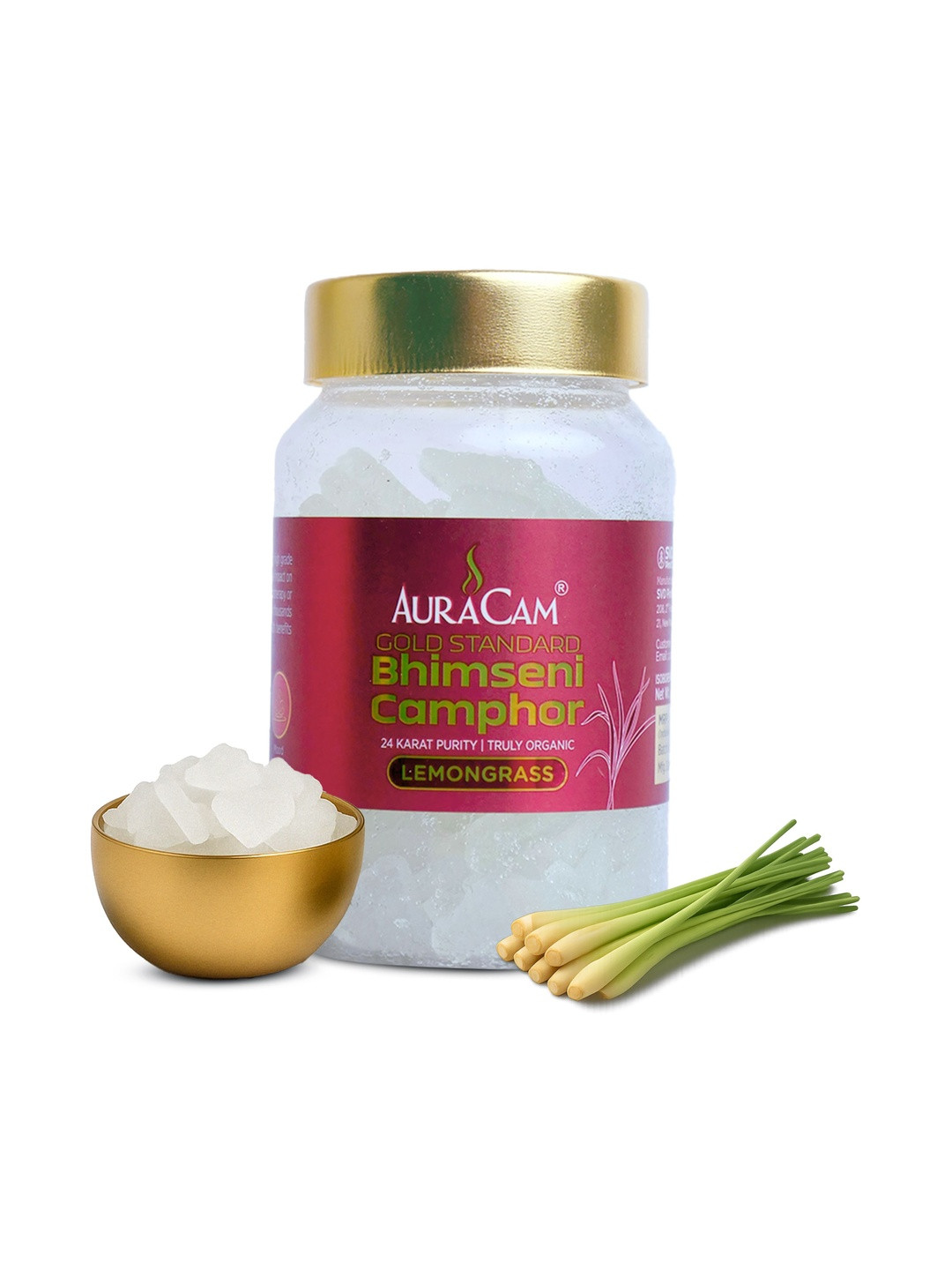 AuraCam Gold Standard Bhimseni Camphor Fragrance Lemongrass - 100gm