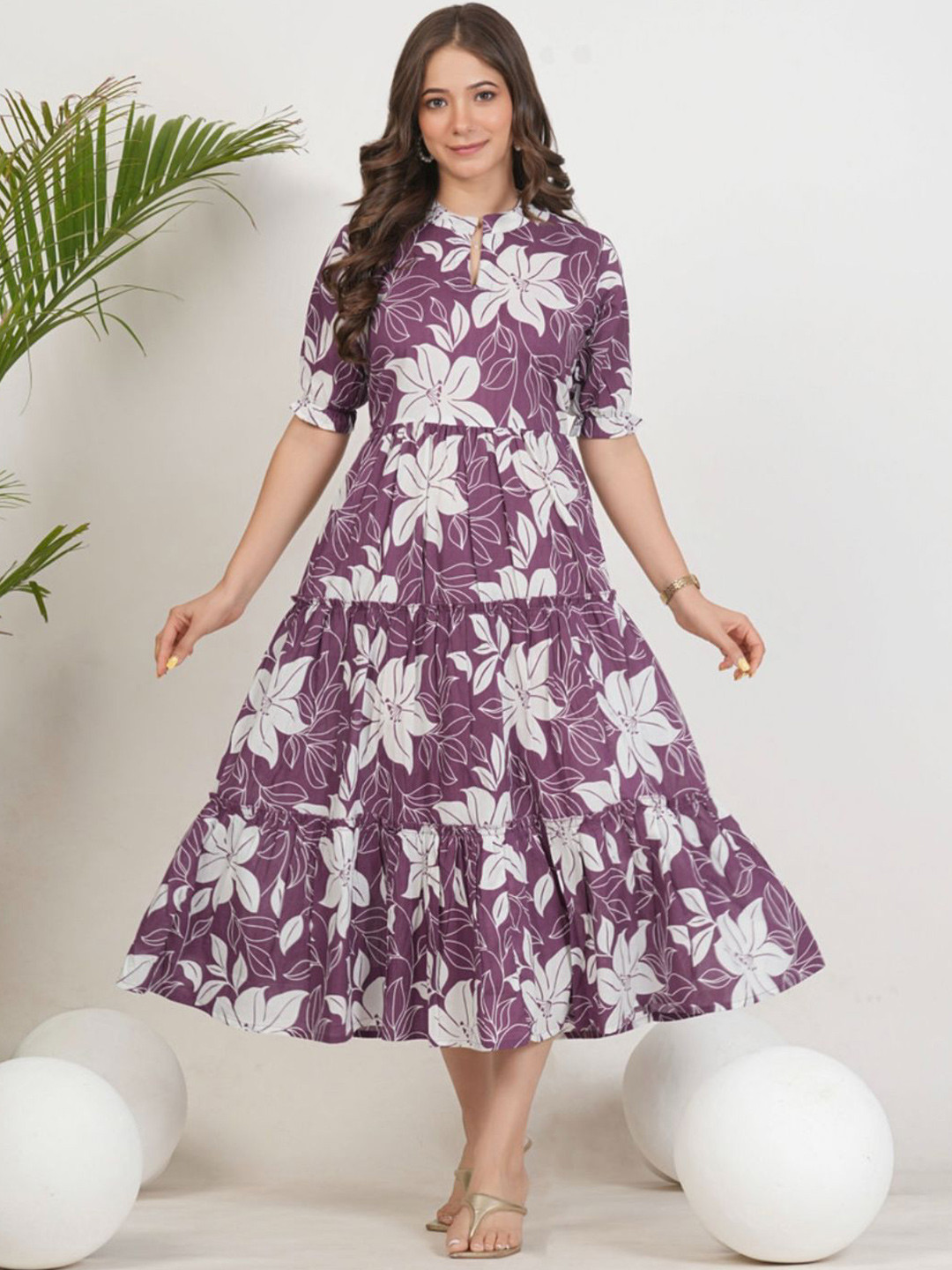 KHEJAL Floral Print Fit & Flare Midi Dress