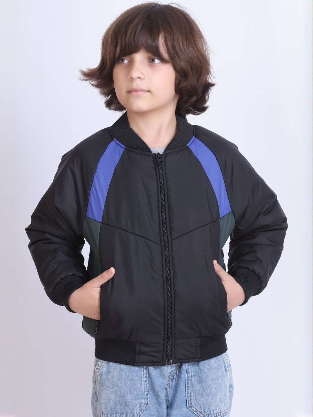 YK Boys Black Polyester Casual Winter Wear Full Sleeve jacket