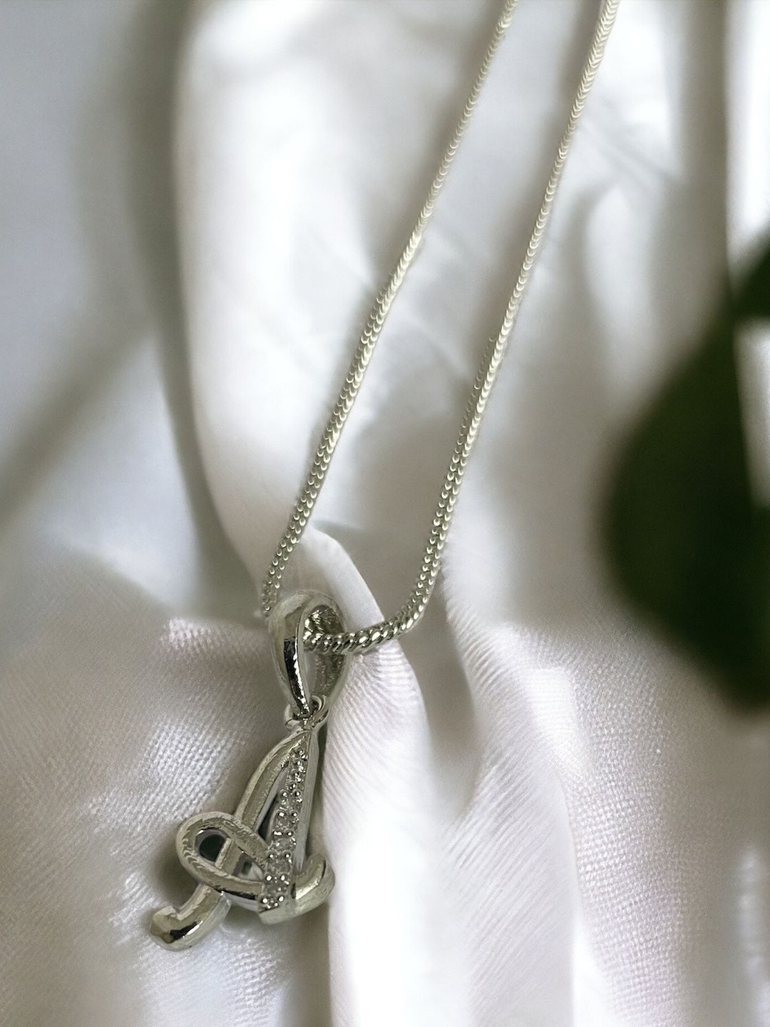 Opal Touch Rhodium-Plated Cubic Zirconia Studded Alphabet A Pendant With Chain
