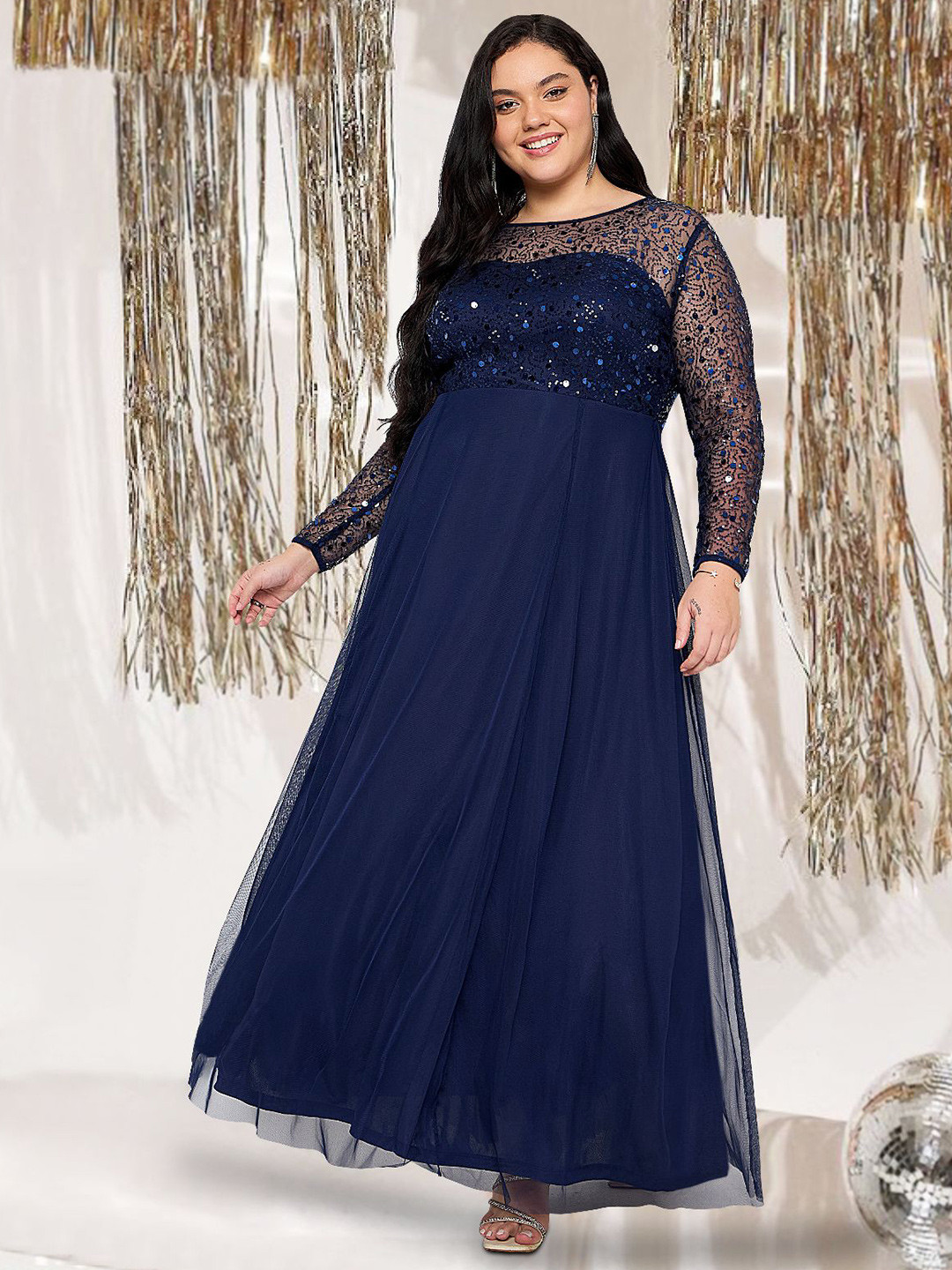 wild U Plus Size Net Embroidery Gown Maxi Dress