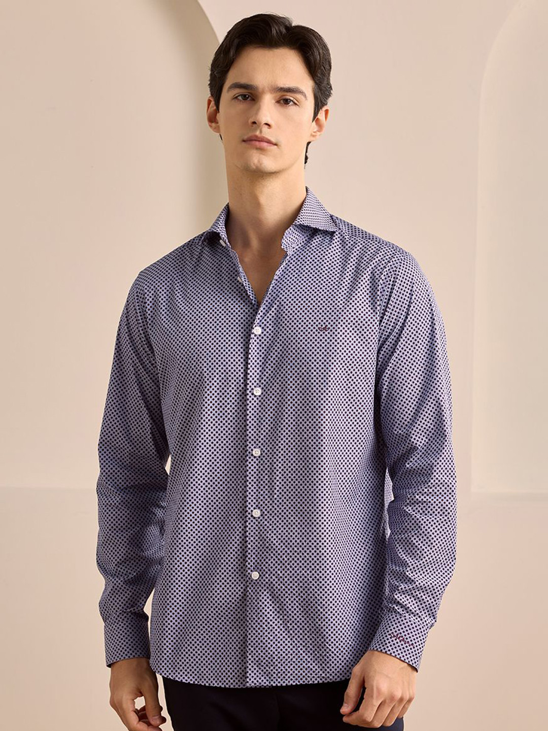 Aldeno Men Standard Fit Geometric Printed Spread Collar Pure Cotton Casual Shirt