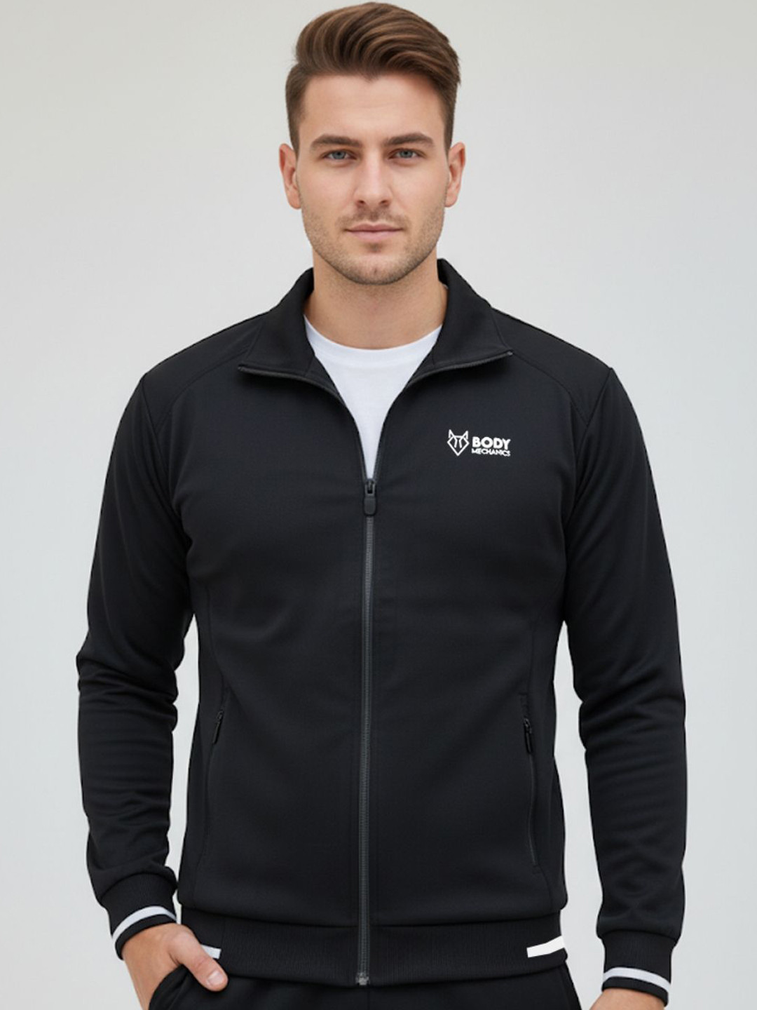 Body Mechanics Men Mock Collar Long Sleeve Front Open Tracksuits