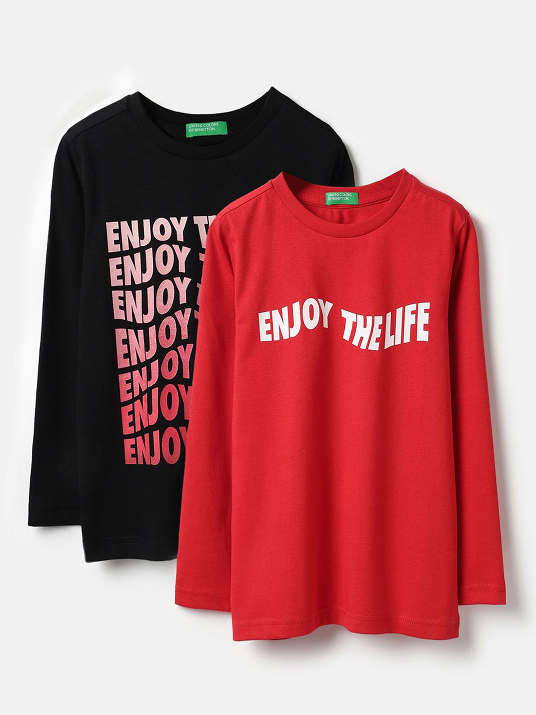 United Colors of Benetton Pack Of 2 Boys Typography Printed Round Neck Cotton T-shirts