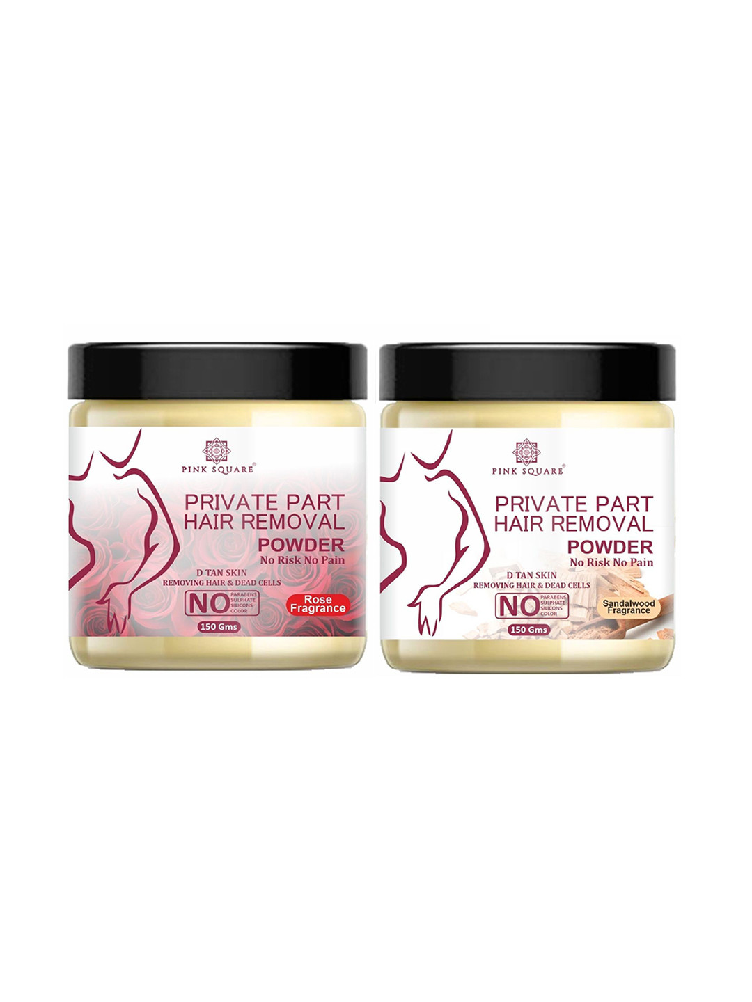 Pink Square Set Of 2 Natural Rose & Sandalwood Fragrance Hair Removal Powder - 150 g Each