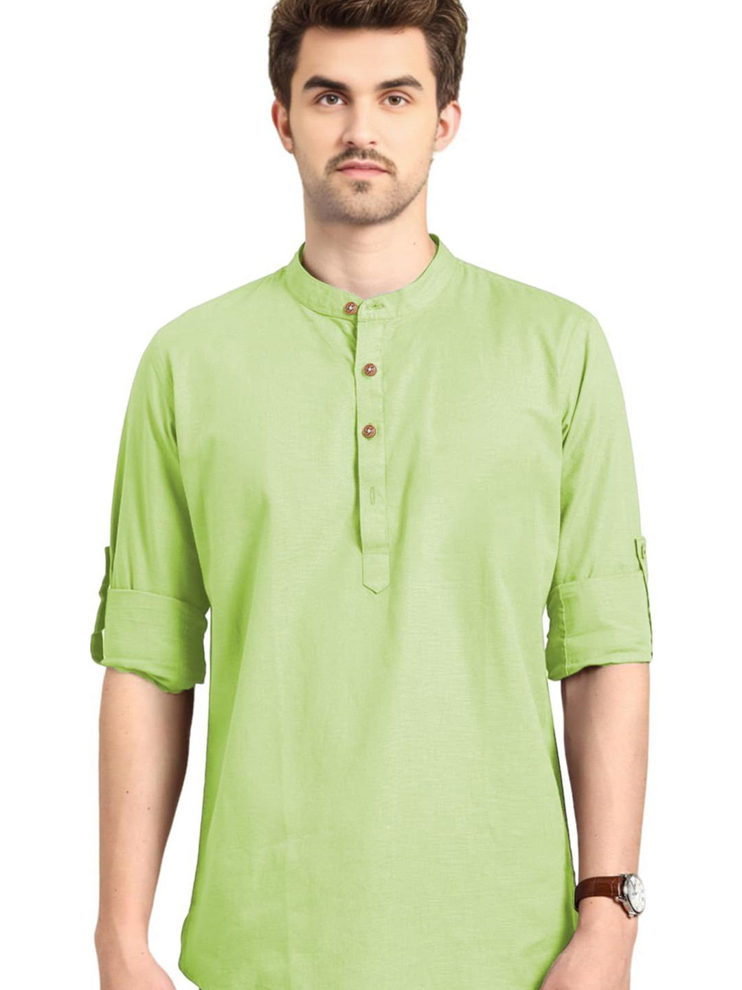 RawCraft Men Solid Daily Cotton Straight Kurta