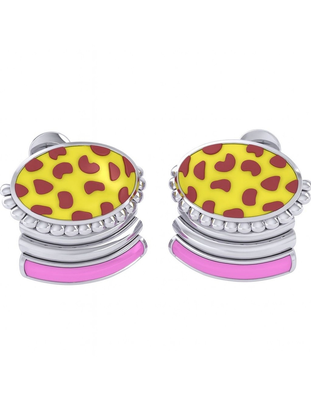 925 SILLER 925 Sterling Silver Rhodium Plated Cake Shaped Studs