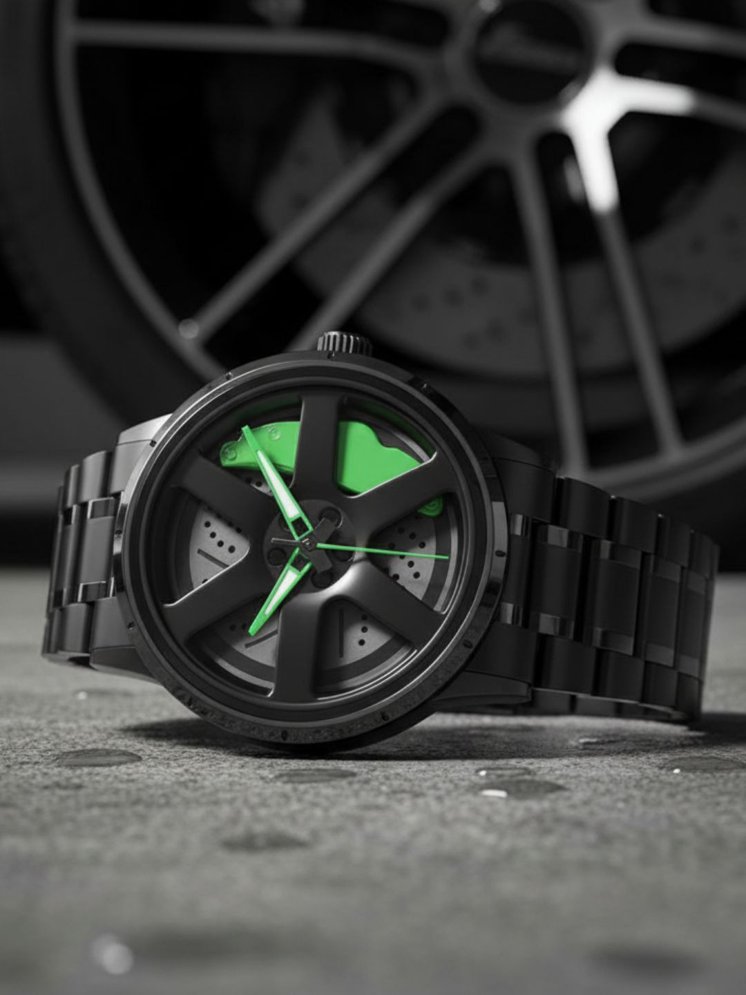 ON TIME OCTUS Men Car Wheel Dial & Stainless Steel Straps Analogue Watch MN-250 GREEN