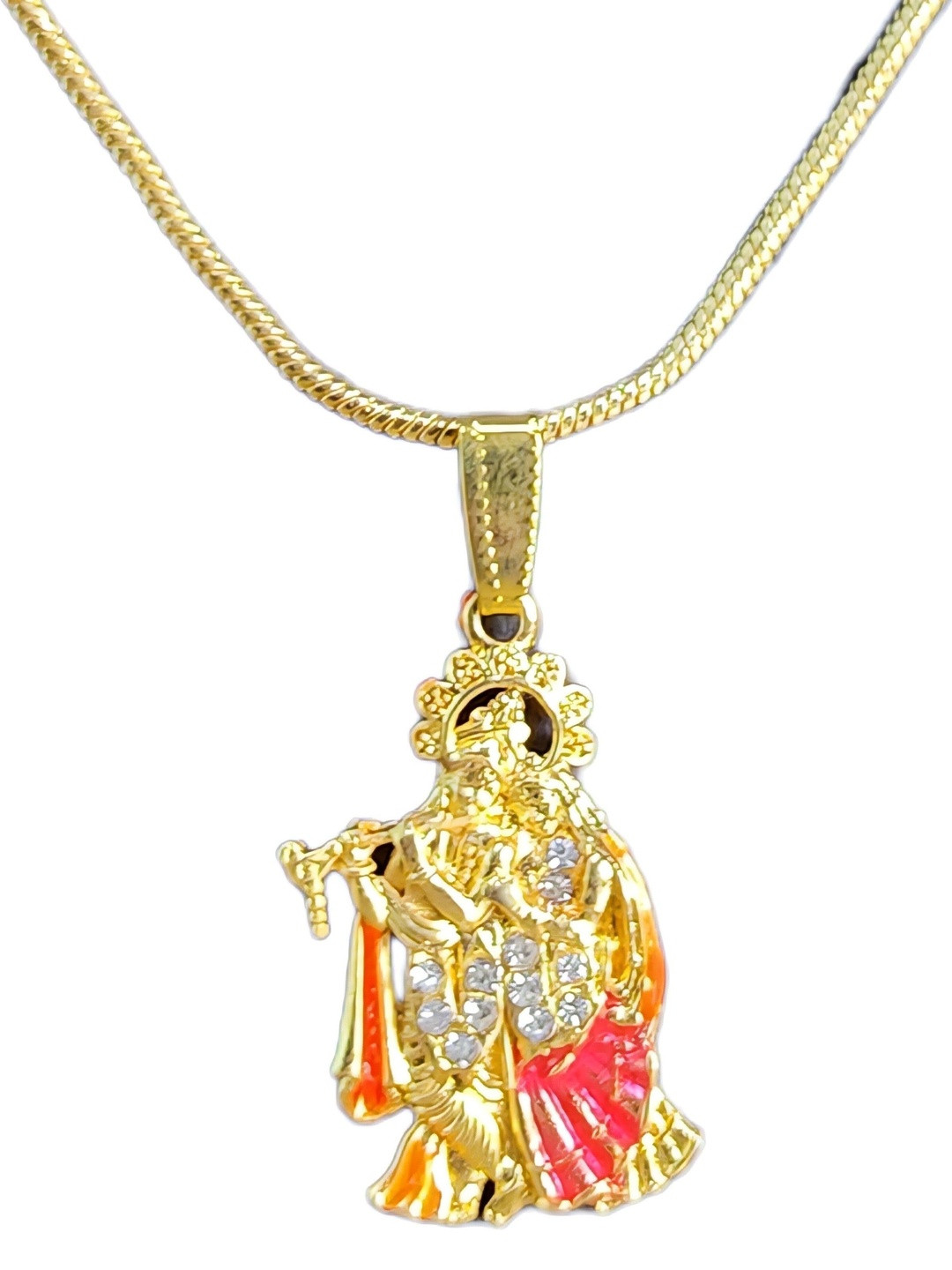 Basukiya Unisex Radha Krishna Locket Brass Necklace