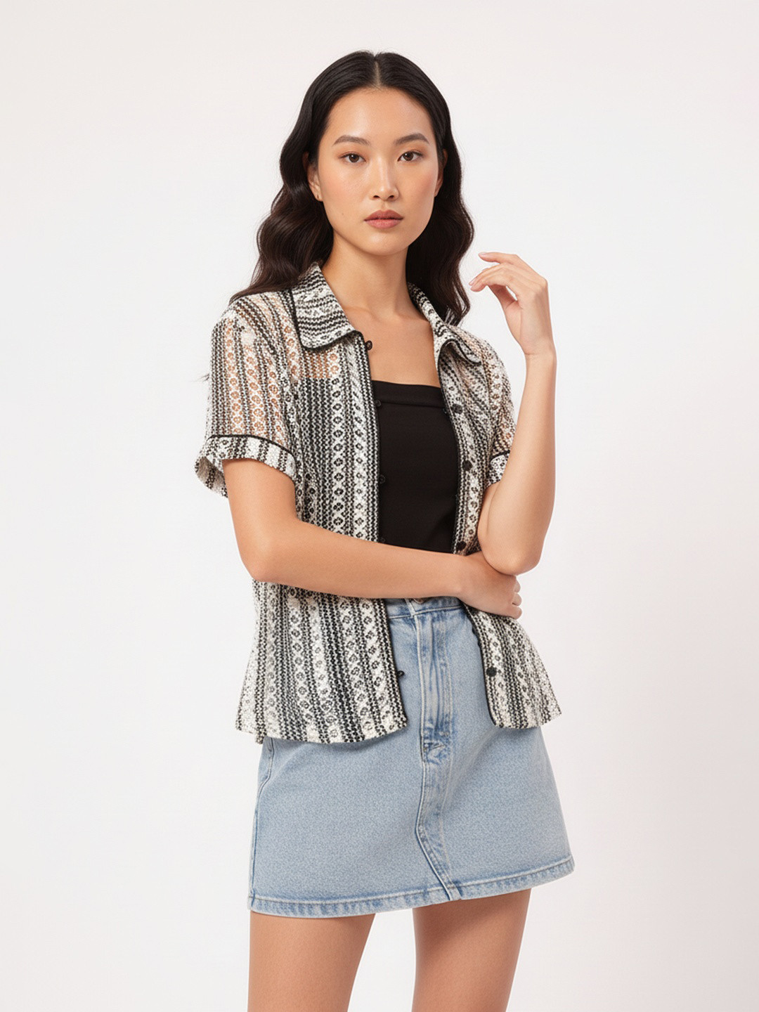 DressBerry Escape Essentials Thread Work Open Knit Shirt