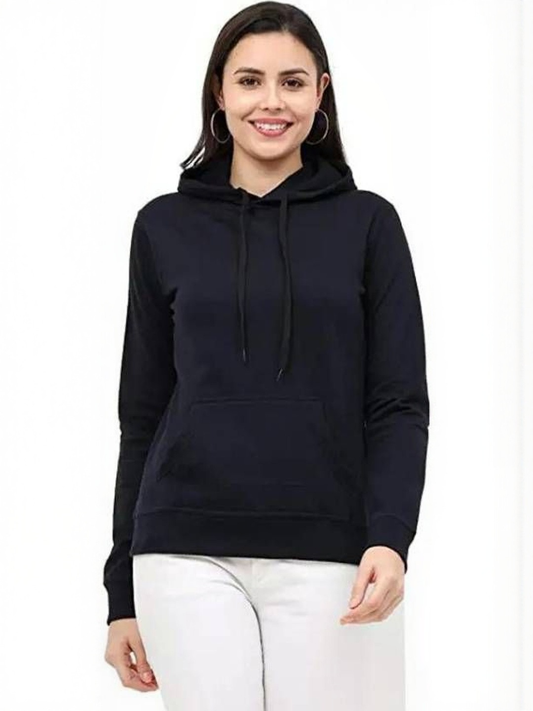 VALUE CREATION Women Solid Hooded Long Sleeves Cotton Sweatshirt