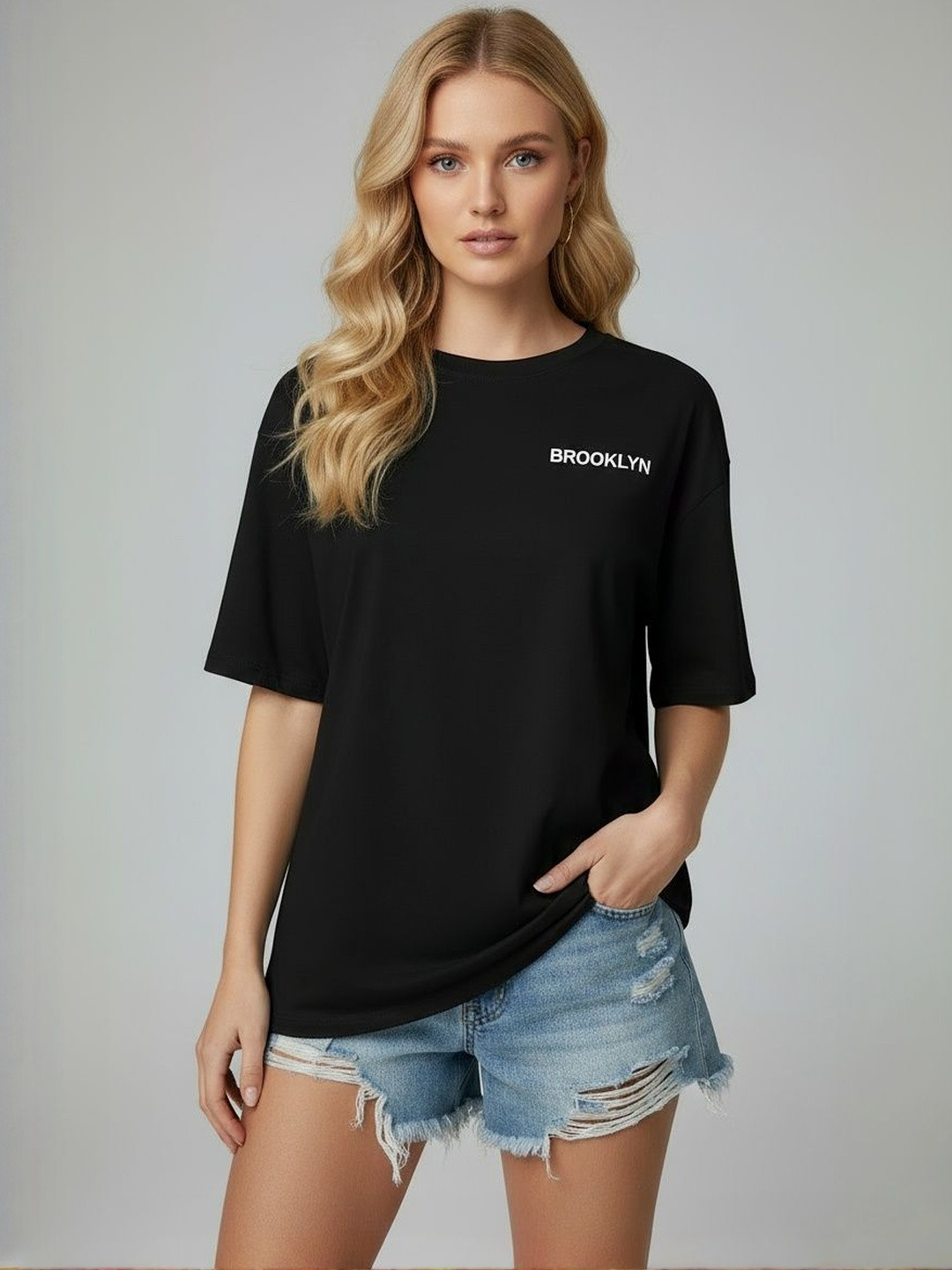 SZN Typography Printed Round Neck Oversized Cotton T-shirt
