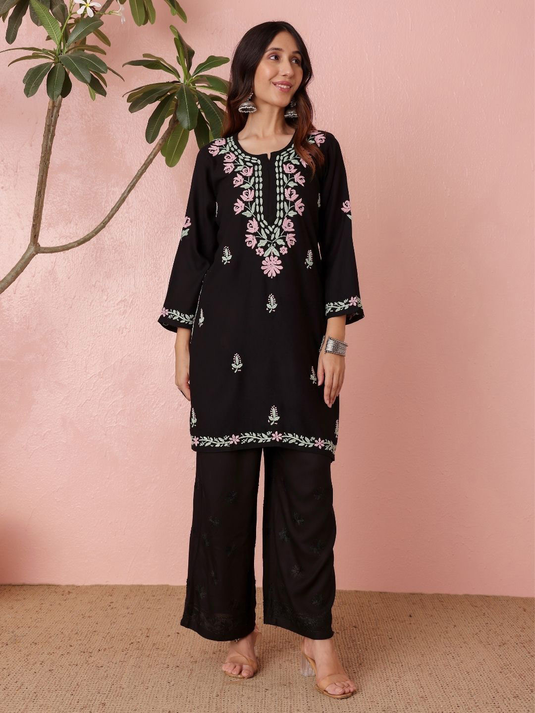 Chowkhat Chikankari Rayon Short Straight Kurta