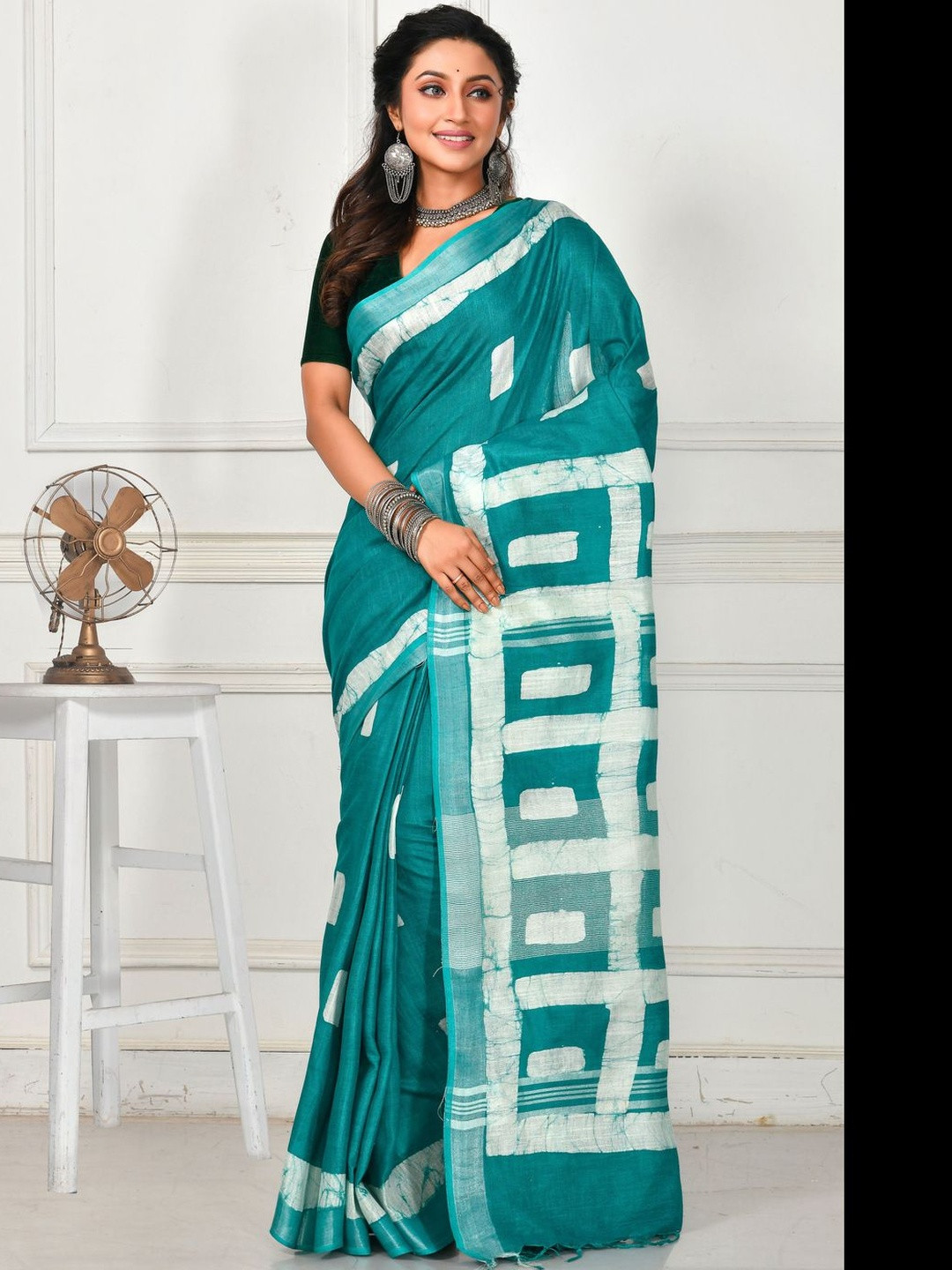 Crochetin Geometric Printed Festive Pure Cotton Saree
