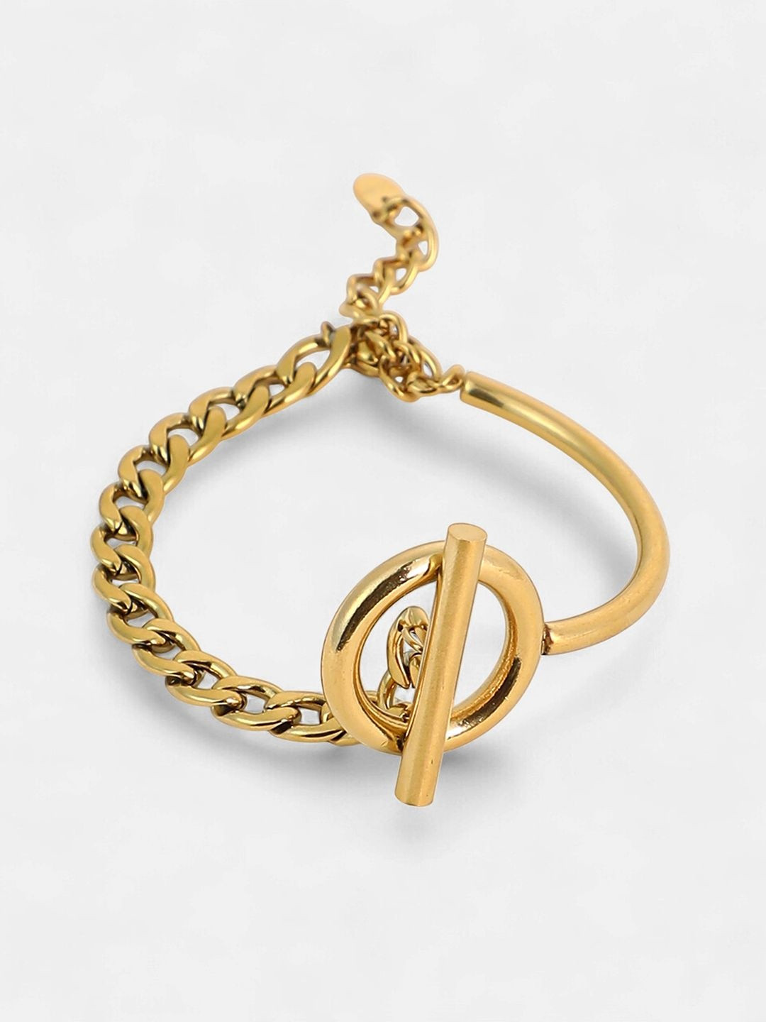 SOHI Women Set Of 2 Gold-Plated Interwine Cuff & Chain Bracelet