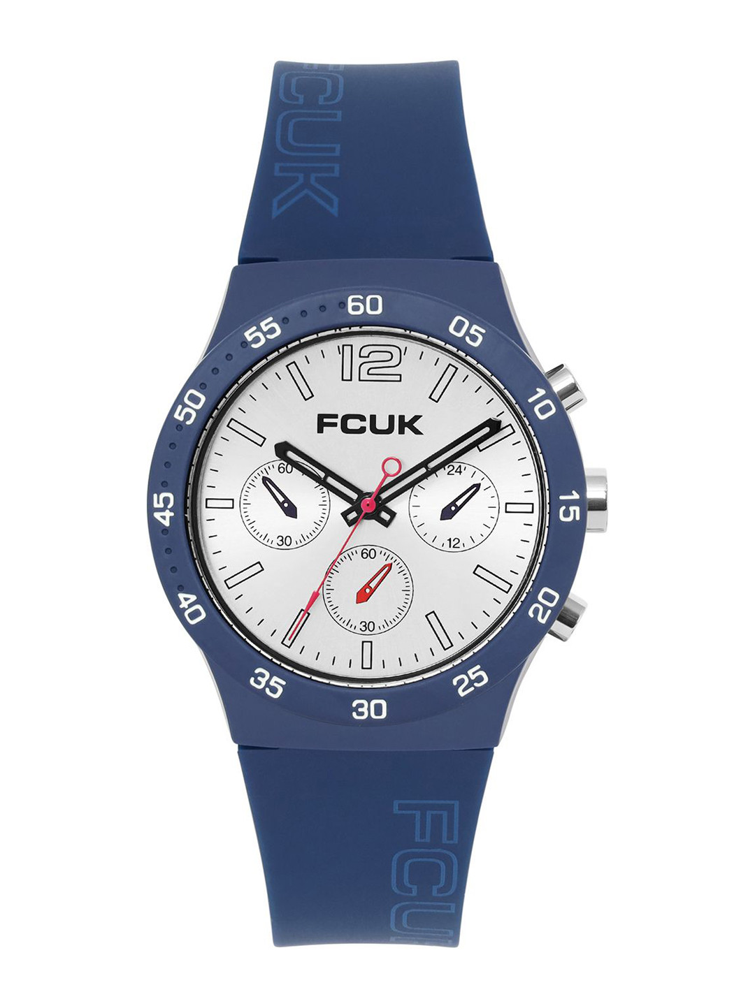 FCUK Unisex Silver White Sunray Round Dial Chronograph Analog Watch FC191U