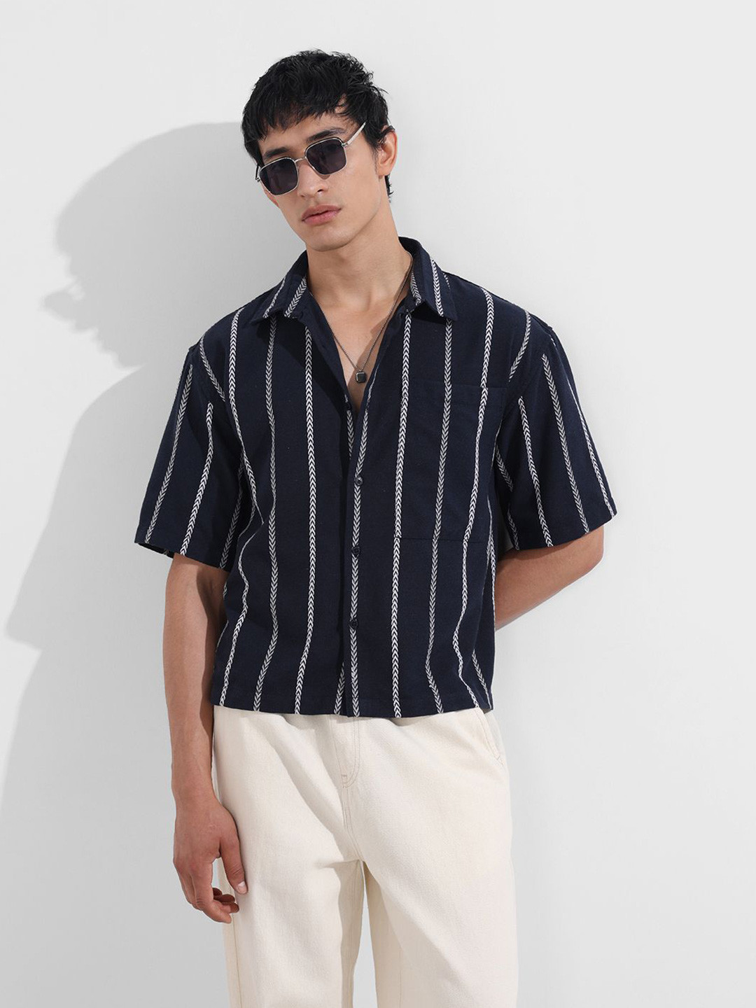 The Indian Garage Co Boxy Fit Vertical Striped Casual Shirt