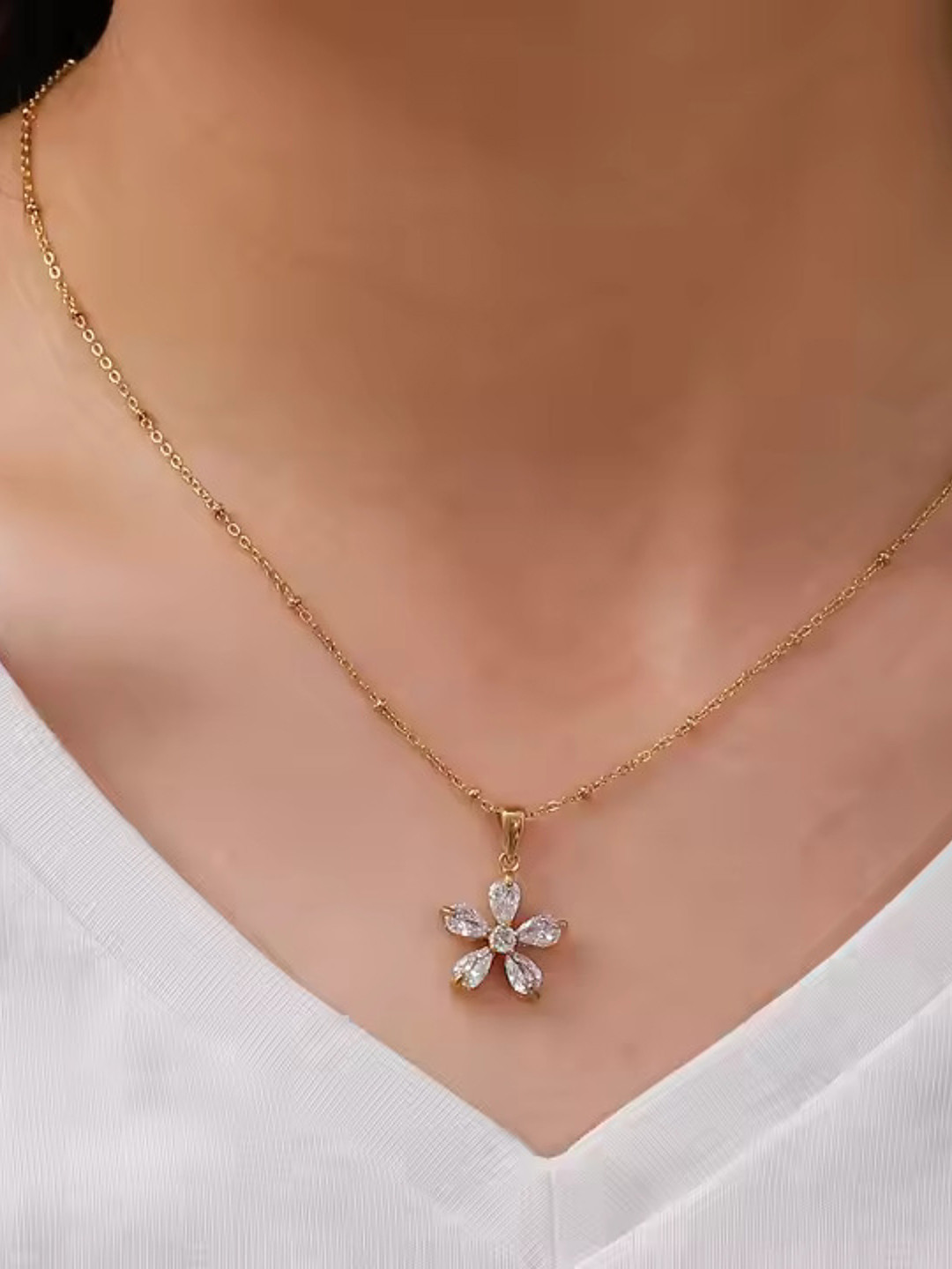 ZAISHA 18k Gold Plated Statement Flower Necklace